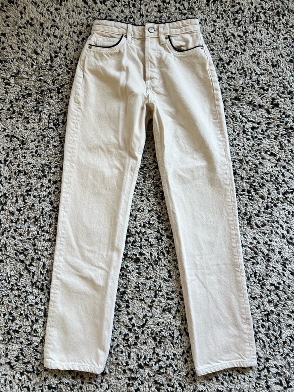 Reformation Jeans Cynthia High Rise Straight Almond Black Piping Trim Women’s 23